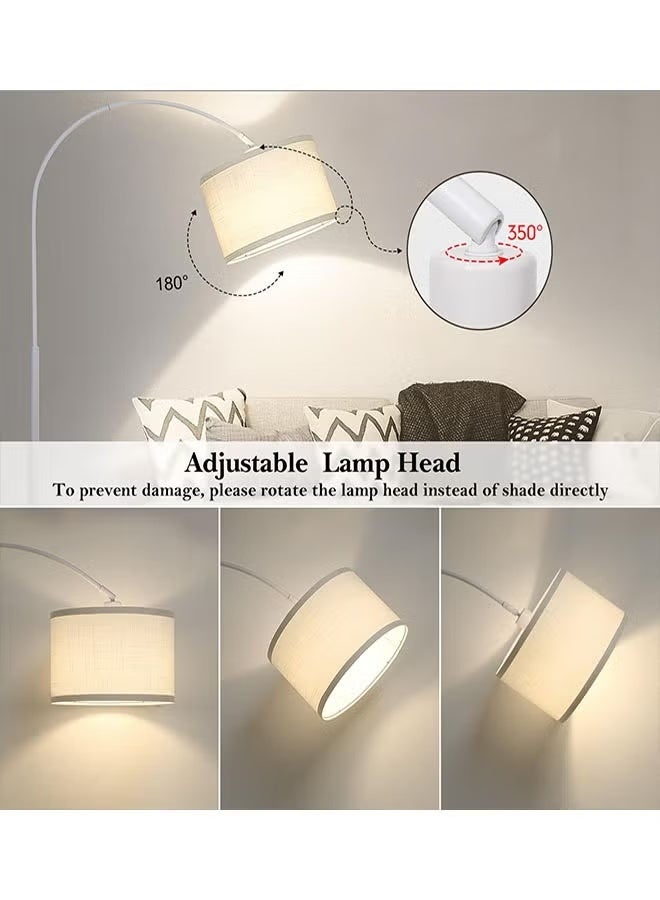 Sharpdo Modern LED Arc Floor Lamp with Remote Control, 3 Color Temperatures (3000K/4500K/6000K), Adjustable Hanging Drum Shade, Standing Lamp for Living Room & Bedroom - White - Image 5